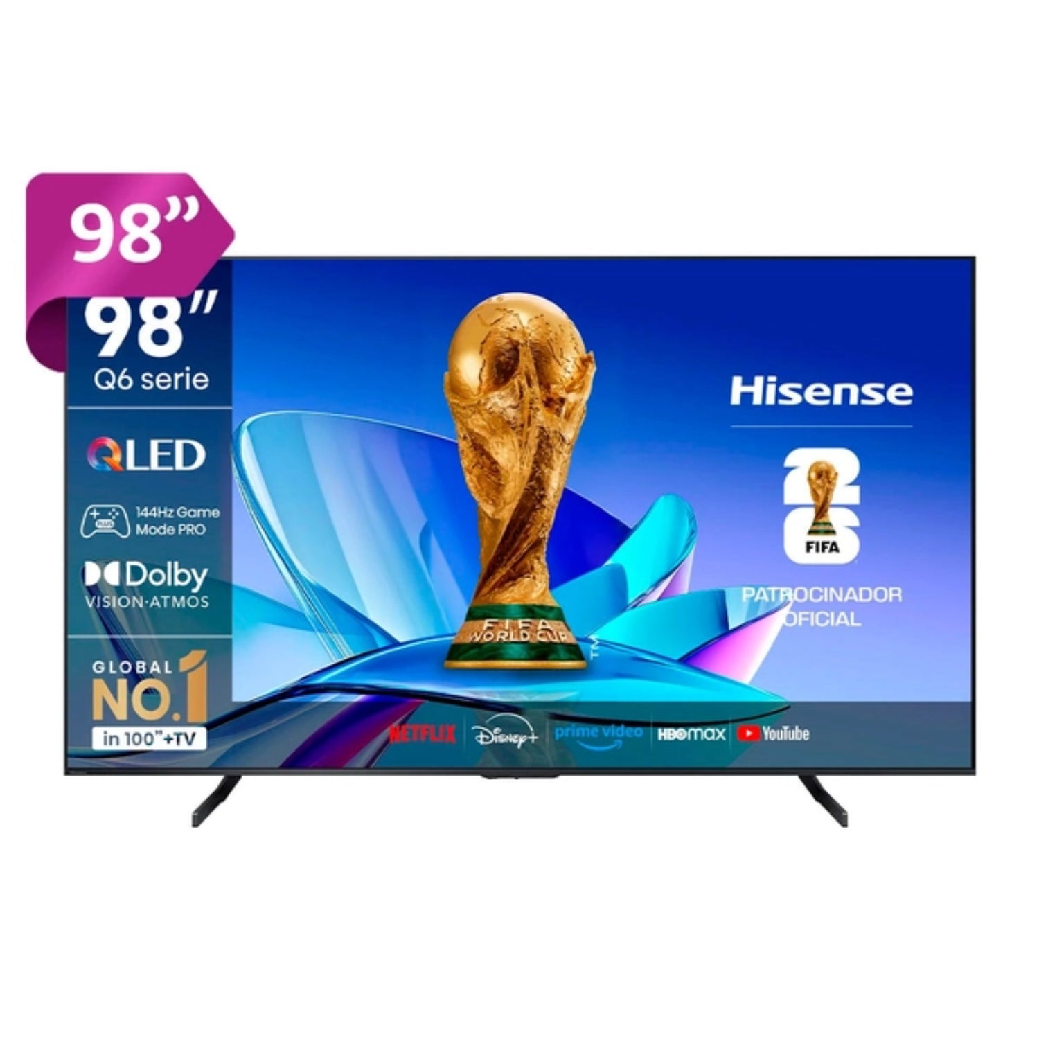 televisor Hisense Q6 serie 98' frontal, pantalla smart, ideal para disfrutar películas